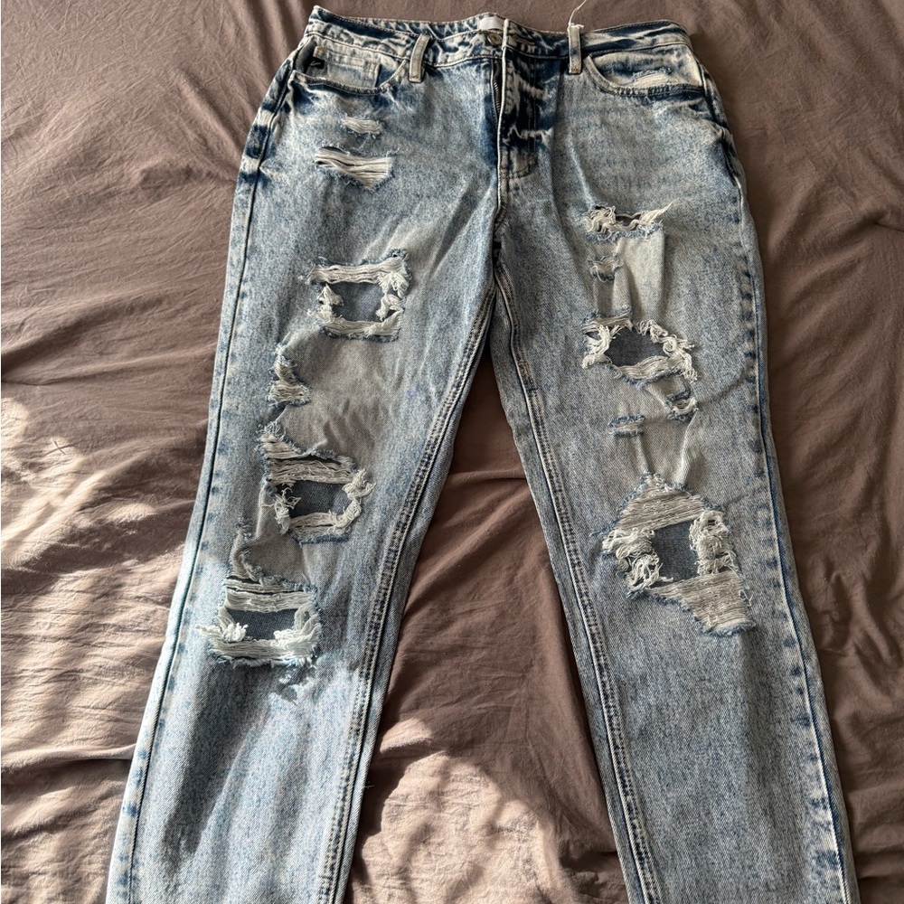 KanCan Blue Boyfriend Jeans with Distressed Rips